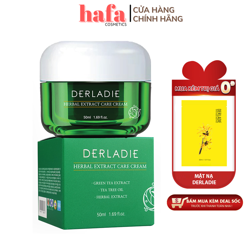 Kem Dưỡng Tràm Trà Giảm Mụn Kiềm Dầu 12 Giờ DERLADIE Herbal Extract Care Cream 50ml + Tặng Mặt nạ Derladie
