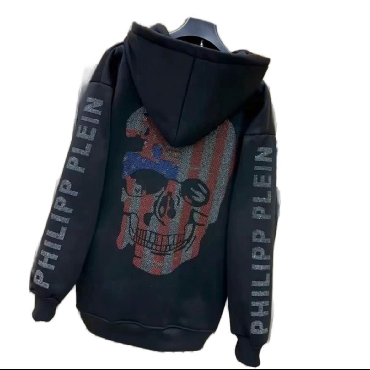  áo khoác nỉ hoodi Philip họa tiết đầu lâu sọc đỏ mũ 2 lớp thời trang dành cho Nam và nữ cao cấp 