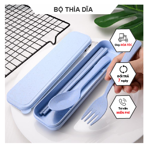 Bộ 3 món thìa, đũa, dĩa lúa mạch an toàn bảo vệ môi trường