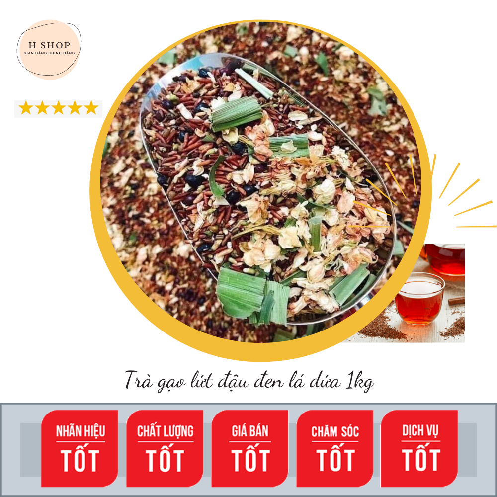 1 Kg Trà Gạo Lứt, Đậu Đen Xanh Lòng, Hoa Nhài, Lá Dứa