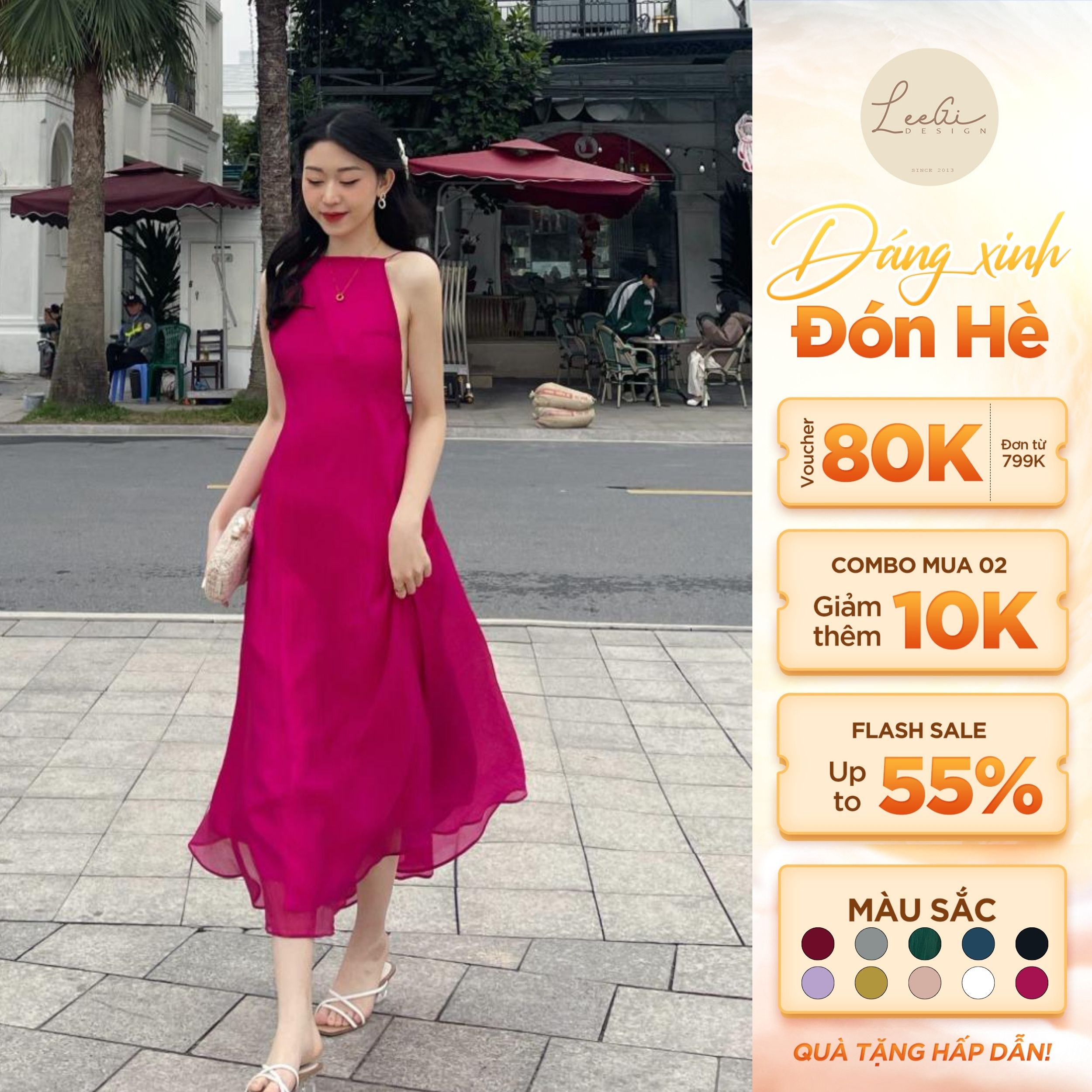 Đầm maxi yếm tơ bọt dáng dài thướt tha LeeGi Design Min603