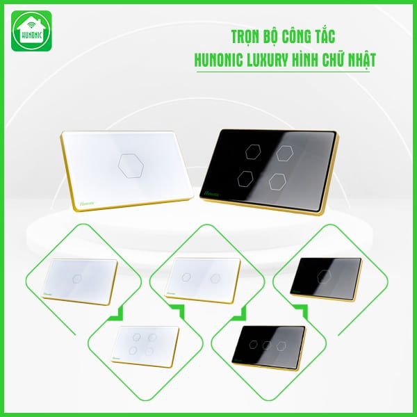 Công Tắc Cảm Ứng Wifi Hunonic Hình Chữ Nhật Viền Vàng Màu Trắng