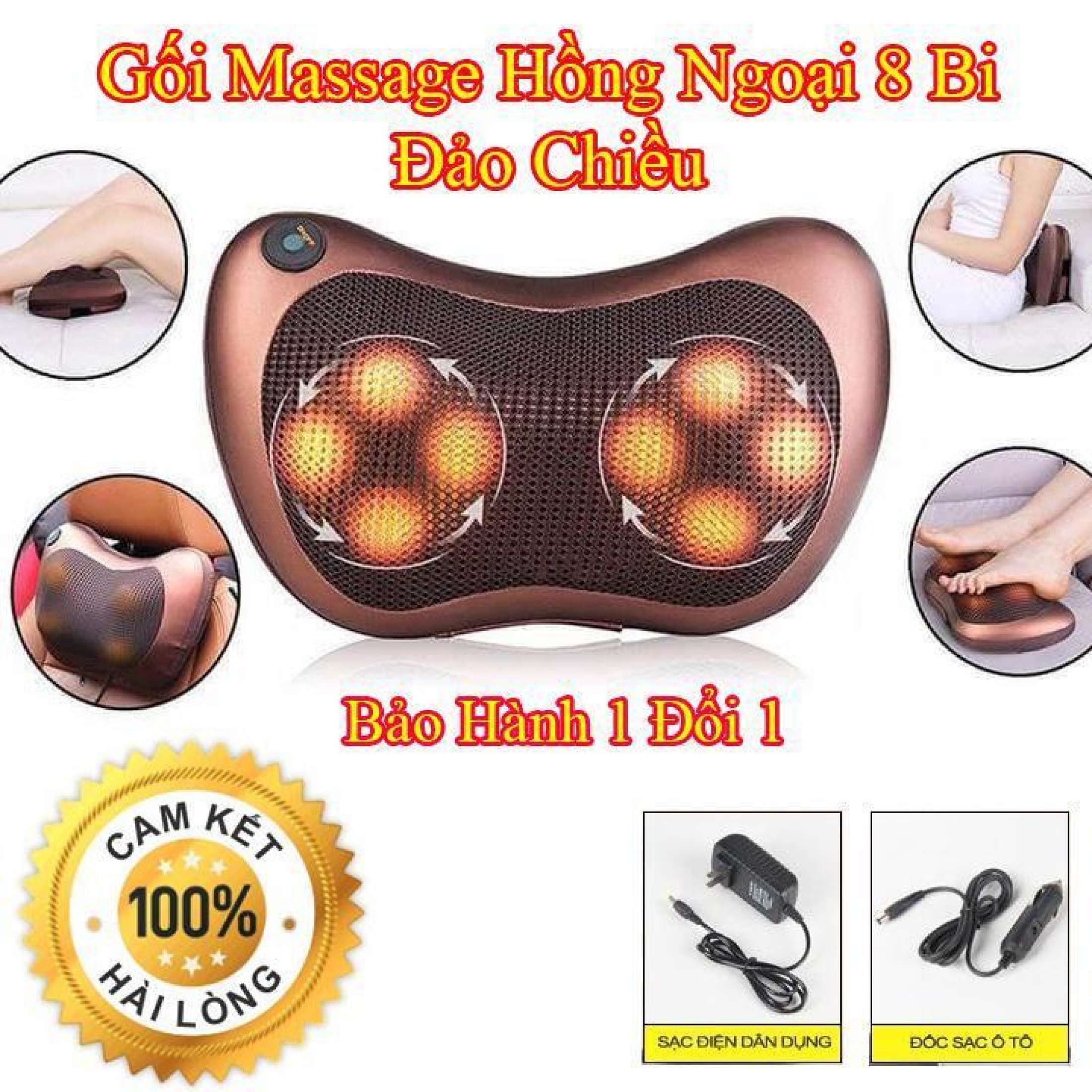 Gối massage cổ vai gáy Gối cảm biến HỒNG NGOẠI 8 bi thế hệ mới Massage 8 bi magic home mát xa các cơ huyệt xoa bóp chống nhức mỏi