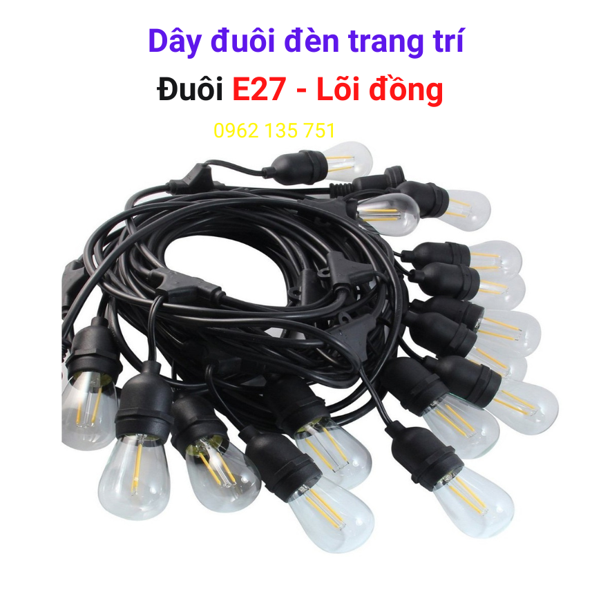 Dây đuôi đèn trang trí ngoài trời 220v, 5m-10 đuôi, 10m-15 đuôi, 10m-20 đuôi