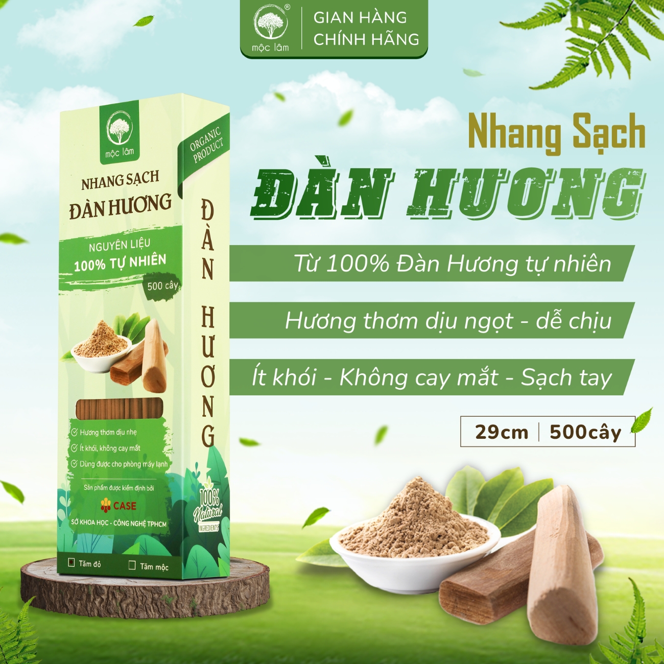 Nhang Sạch Đàn Hương MỘC LÂM 29cm 500cây, Nhang Thơm, Ít Khói - Ít Tàn, Hương Thơm Dịu Ngọt Tự Nhiên