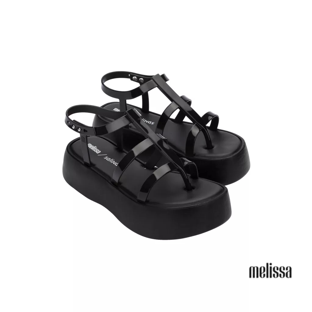Giày sandals đế xuồng Melissa Caribe High Platform + Salinas AD - Đen