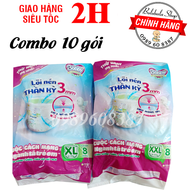 Set 80 miếng Tã quần Bobby lõi nén size M, L, XL, XXL (10 Gói quà tặng x 8 miếng)
