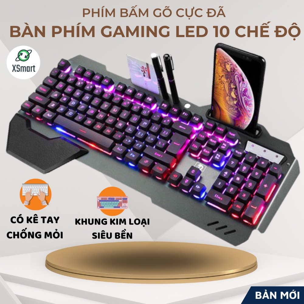 Bàn Phím Gaming K618 Có Đèn Led 10 Chế Độ Khác Nhau Tặng Kèm Kê Tay Phím Ngang Phím Cơ Cho Cảm Giác Gõ Cực Tốt Phù Hợp Chơi Game Dùng Văn Phòng Làm Việc Tương Thích Máy Tính PC Laptop