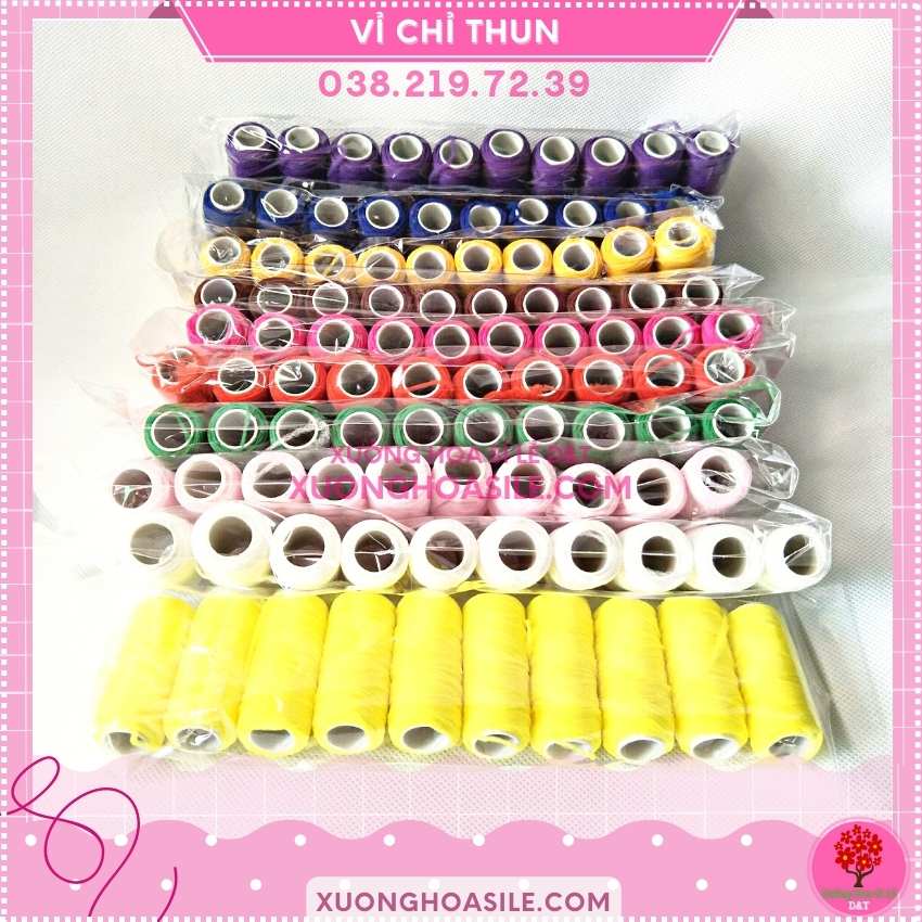 Vỉ 10 cuộn chỉ thun làm hoa voan, chỉ tơ làm hoa voan, nguyên liệu làm hoa