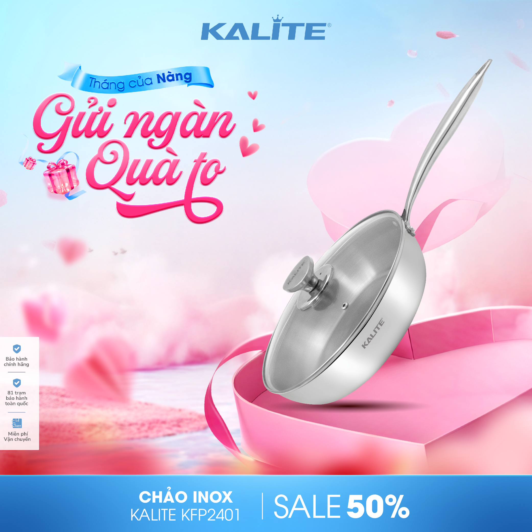 Chảo rán inox 304 size 24, 3 lớp liền khối cao cấp KALITE KFP2401 – Hiệu suất bắt từ 98%, dùng mọi loại bếp, vung kính chịu lực trong suốt, Bảo hành 12 tháng