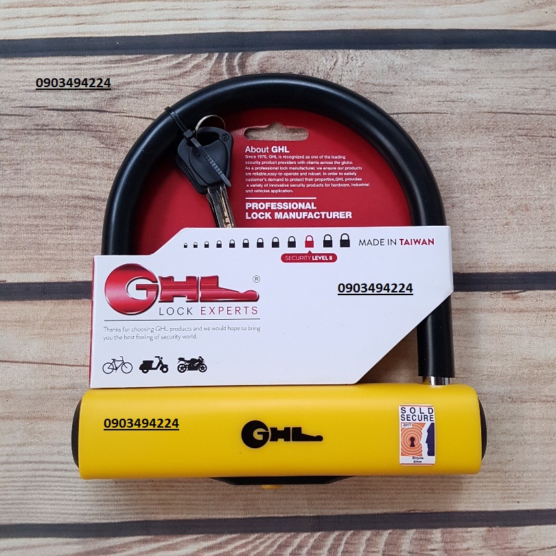 Khóa chữ u chống cắt màu vàng chống trộm xe máy xe đạp cao cấp ghl