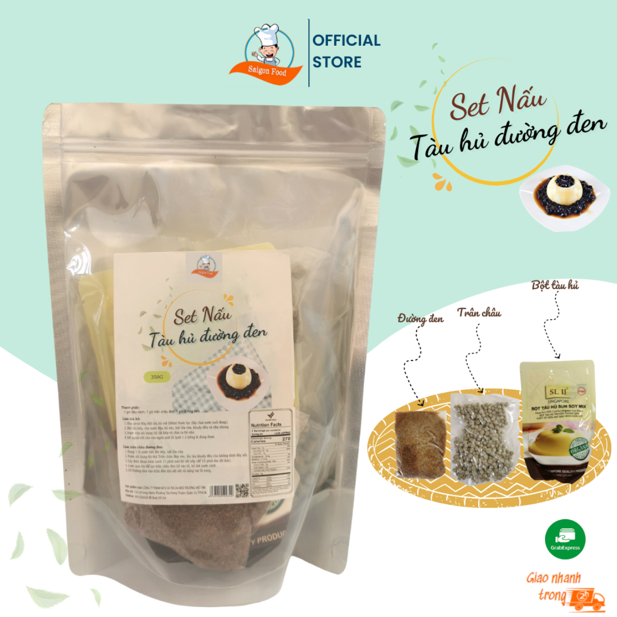 Set nấu tàu hũ trân châu đường đen 350g