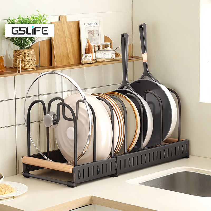 Gslife Kệ Để Nồi Chảo Đa Năng Carbon Thép Có Thể Điều Chỉnh Chiều Dài, Tiện Ích Trong Gia Đình