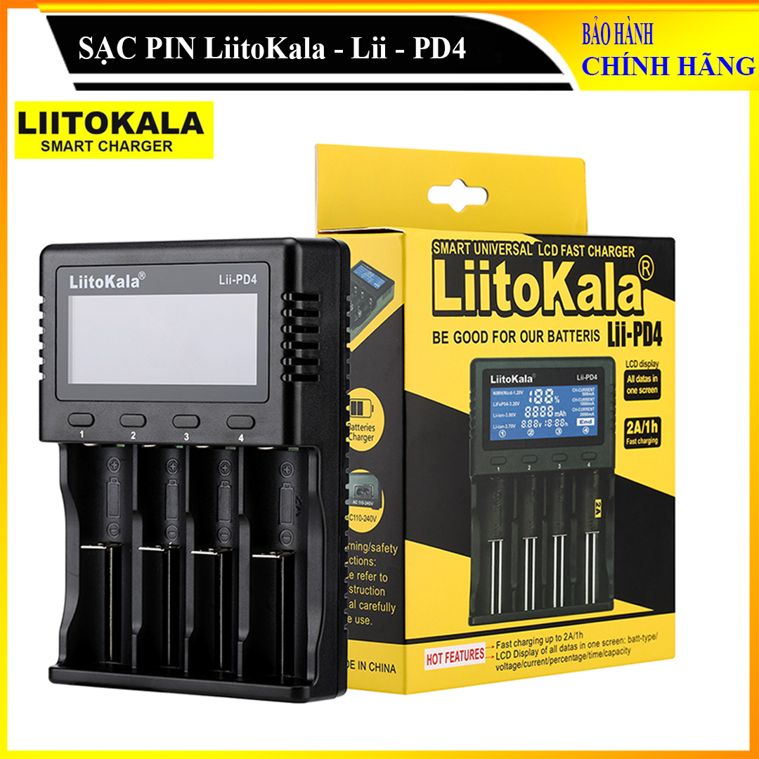 Bộ Sạc pin thông minh đa năng LiitoKaLa Lii-PD4 màn hình hiển thị LCD, sạc pin AA, AAA, 18650, 26650