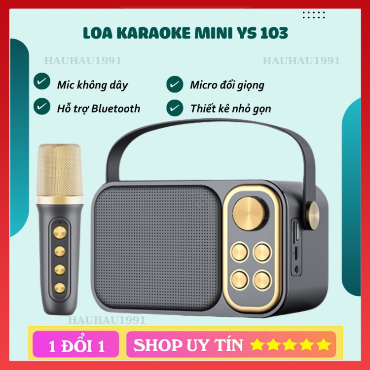 Loa bluetooth mini karaoke kèm mic YS-103 , YS 104 Không dây, kèm 01 mic hát công suất 5W - Bảo hành chính hãng 12 Tháng