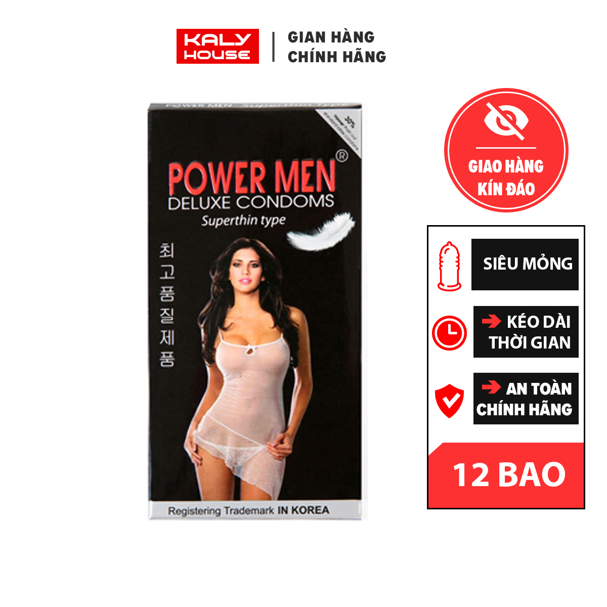 Bao cao su powermen superthin siêu mỏng nhiều gel bôi trơn hộp 12 chiếc kalyhouse