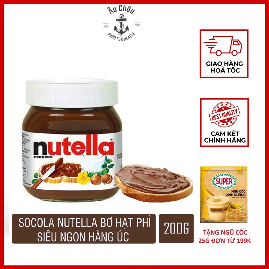 Nutella socola Úc hạt phỉ 200g phết sandwich, biscuits vị ngọt dịu cực ngon date mới