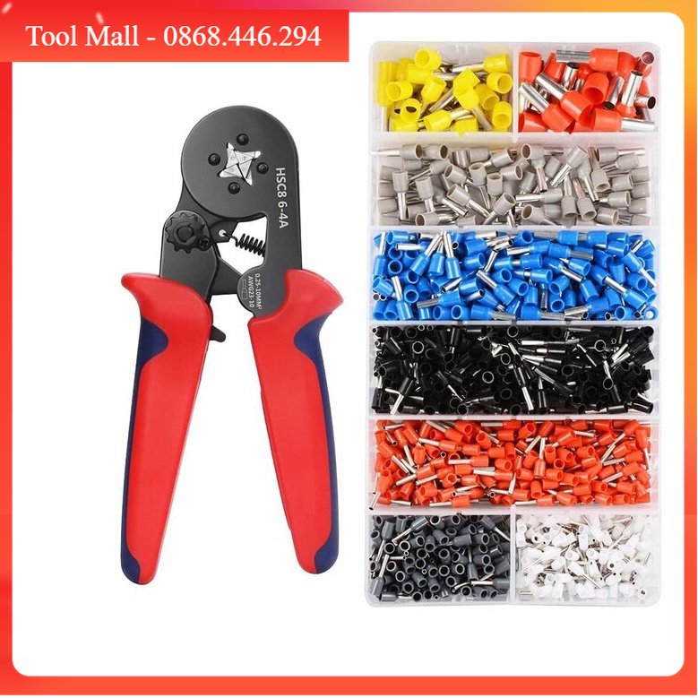 Kìm bấm cos vuông HSC8 6-4A kèm 1200 đầu cos đủ loại cos ống tròn cos pin- Kìm bấm cos tủ điện đa năng