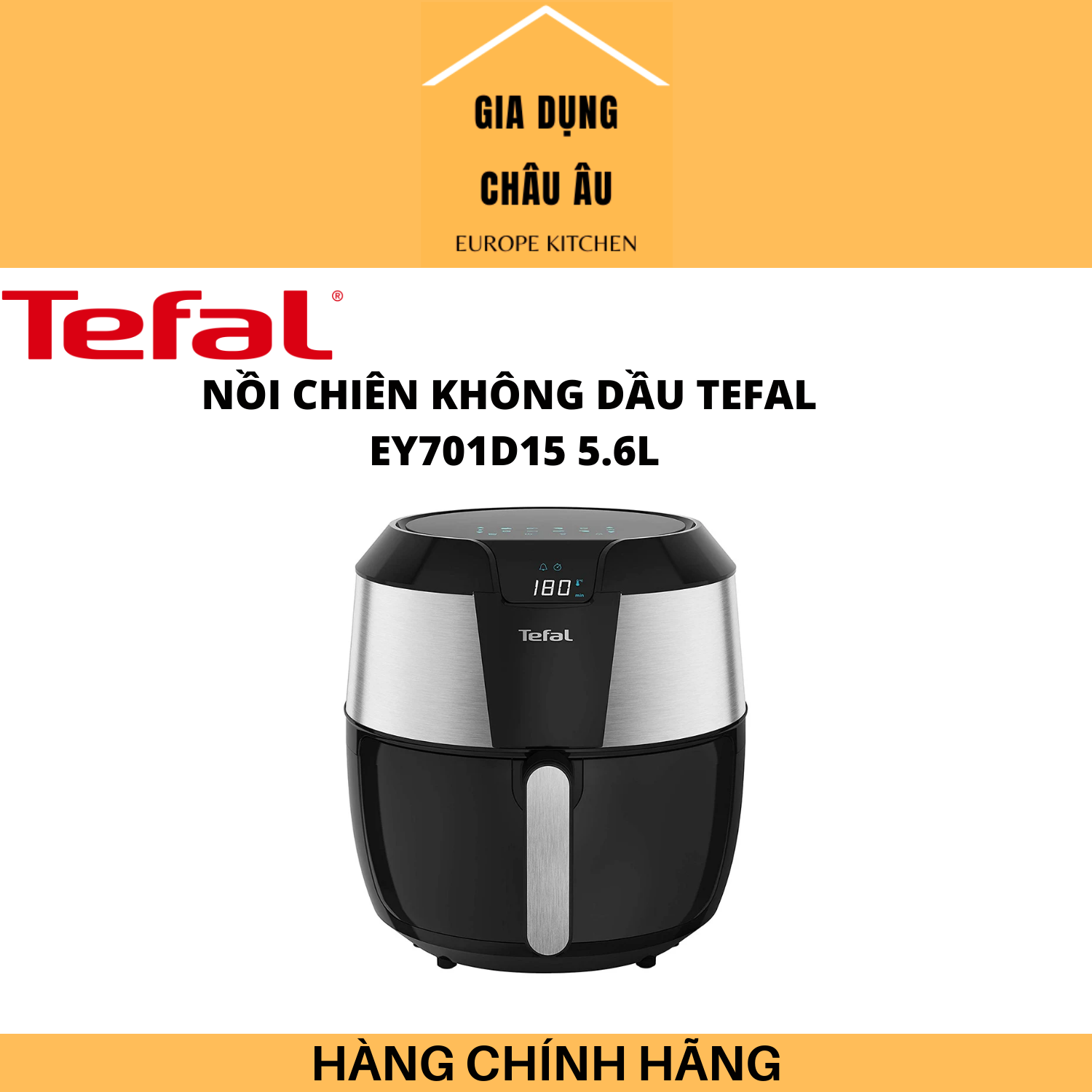 Nồi chiên không dầu size đại XXL 5.6L, Tefal EY701D15, khay chiên chống dính, nướng nguyên con gà, bảo hành chính hãng 2 năm