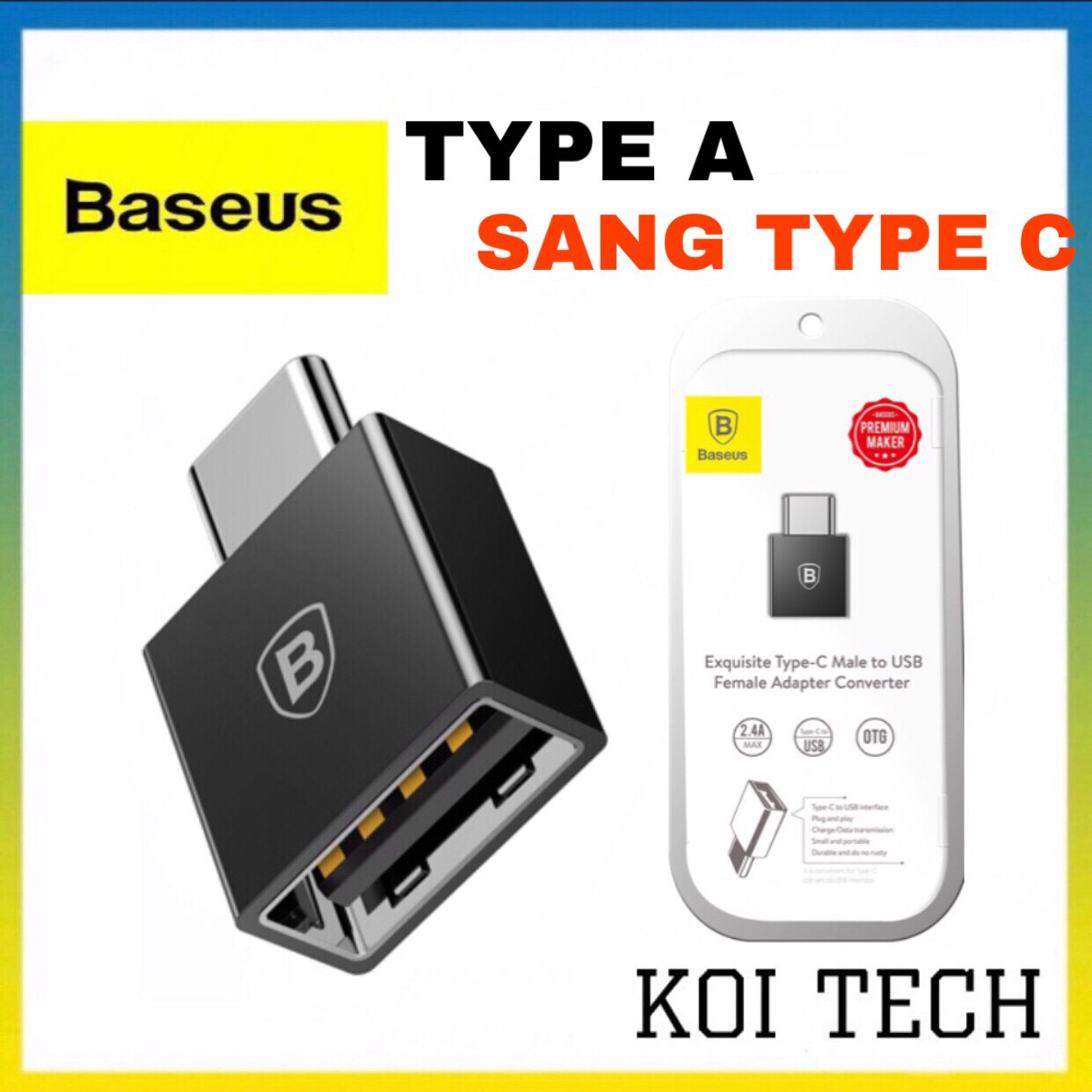 Đầu chuyển Jack chuyển adapter chuyển đổi Baseus LV106 từ usb type a sang Type c cho andoird - KOI TECH
