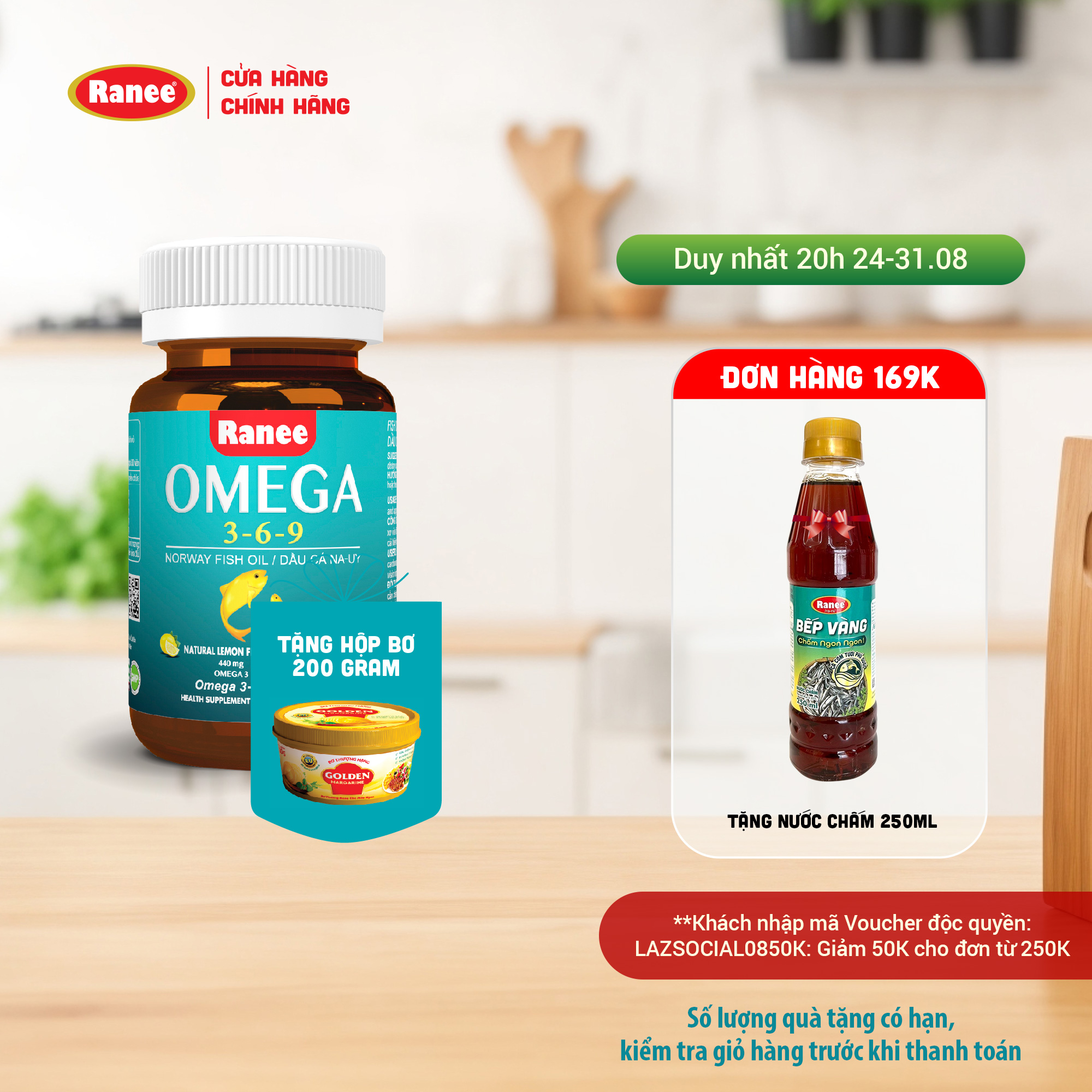 Combo 1 hộp ranee omega 3-6-9 tặng kèm hộp bơ 200g
