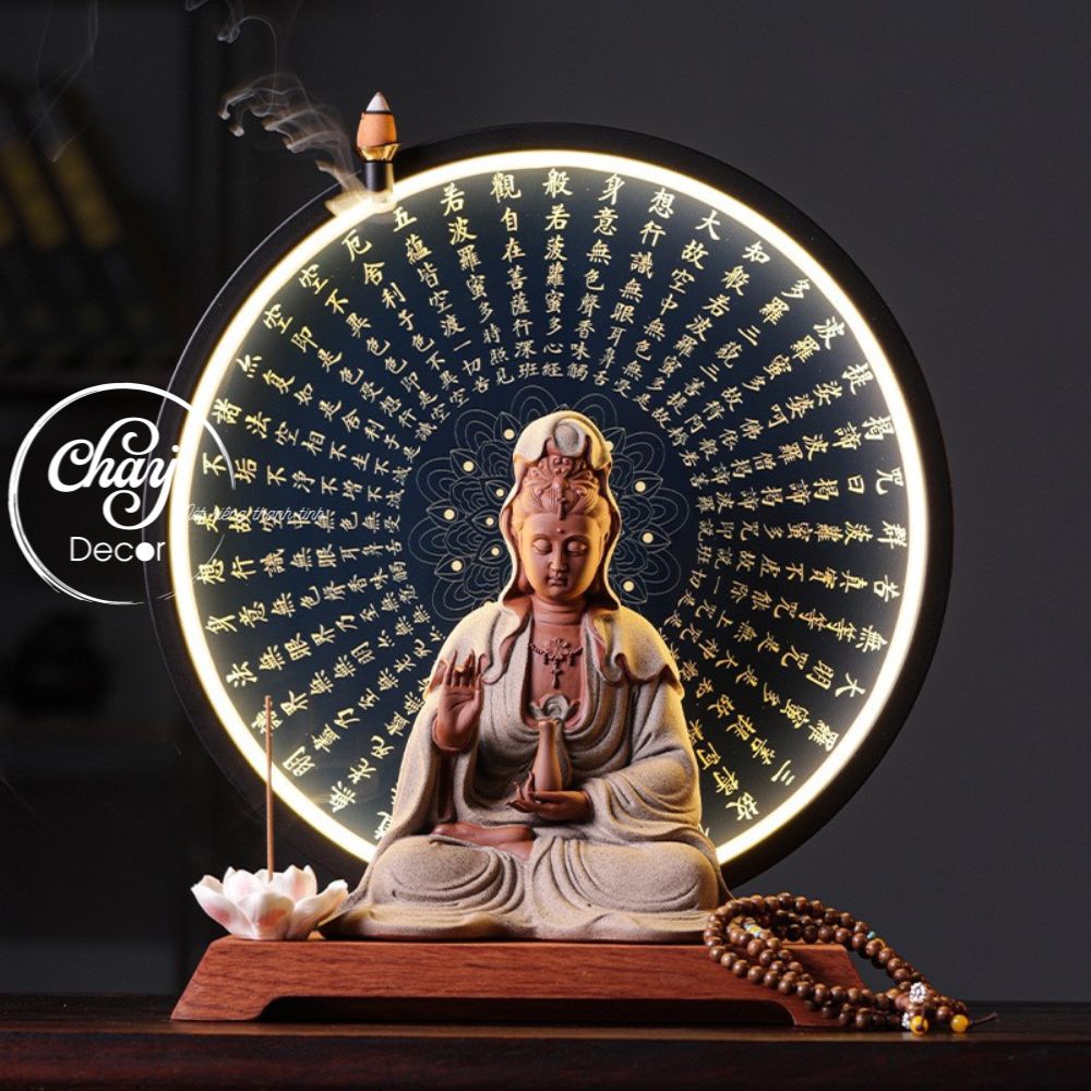 Tượng phật bà quan âm, tượng mẹ quan âm bồ tát chắp tay thiền tịnh gốm tử sa cao cấp hàng loại i - chay decor