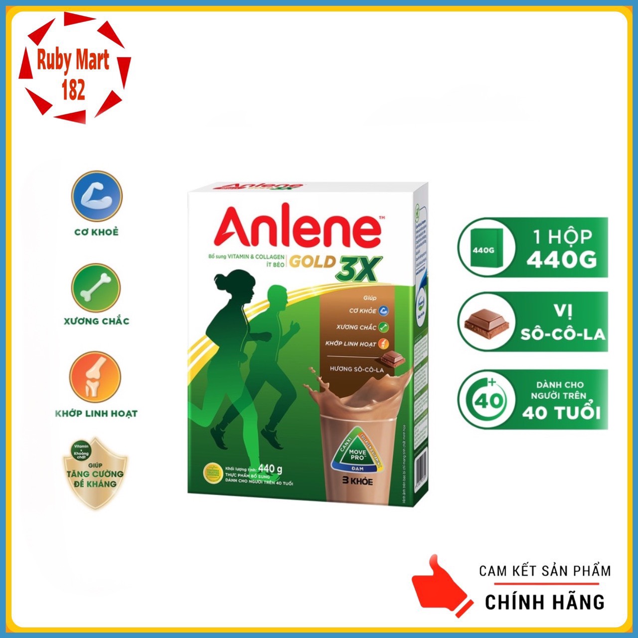 Date 8.2024 Sữa Bột Anlene Gold 3X Hương Socola Hộp Giấy 440g