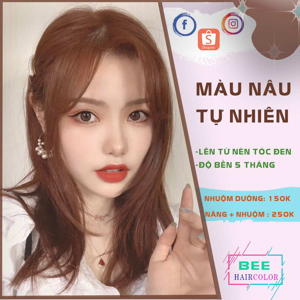 Thuốc nhuộm tóc màu Nâu Tự Nhiên [ tặng kèm trợ dưỡng + bao tay ]
