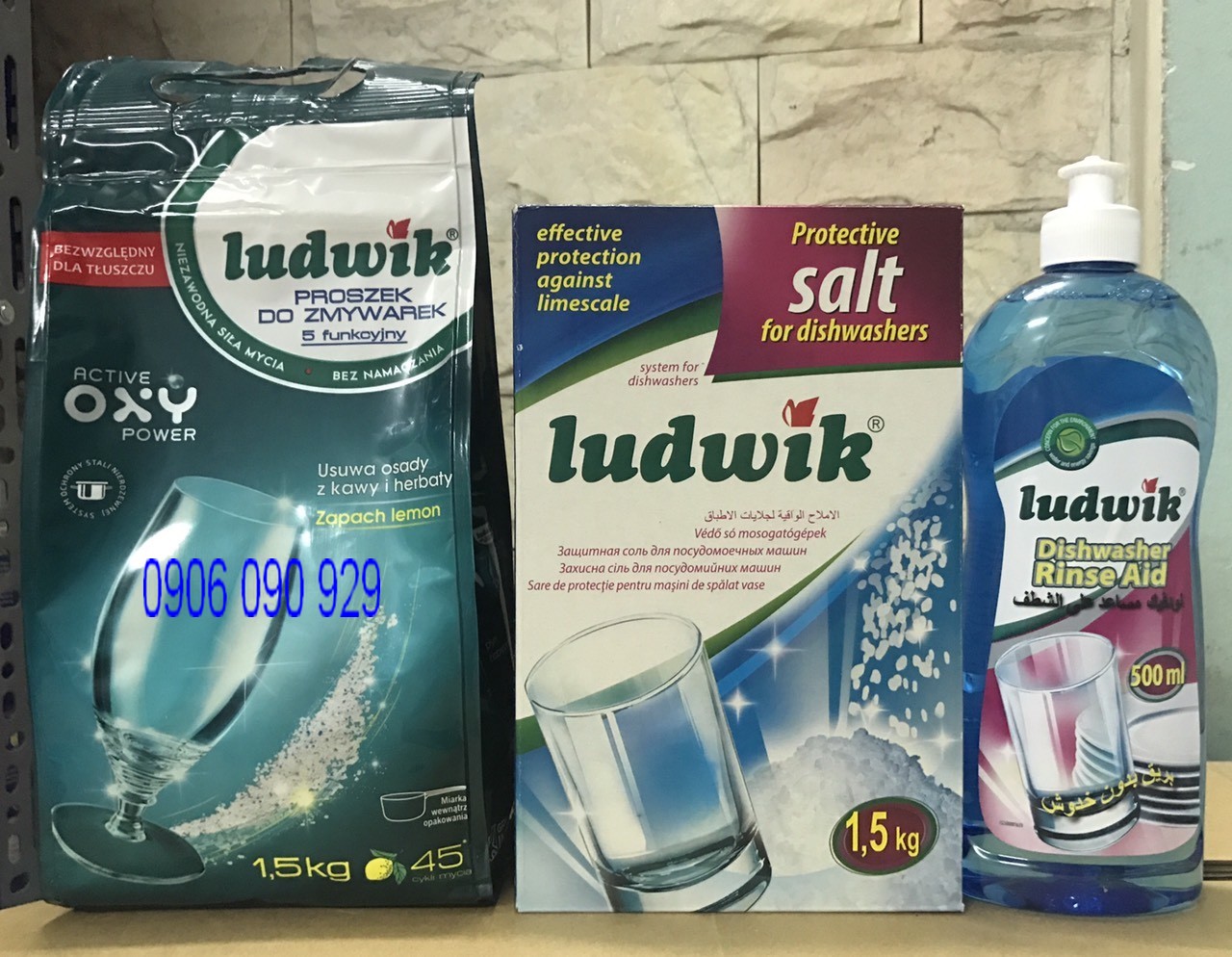 Bột Rửa Bát Ludwik 1,5kg + Nước Bóng Ludwik 500ml + Muối Ludwik 1,5kg Dùng Cho Máy Rửa Bát (viên rửa chén alio ,finish ...)