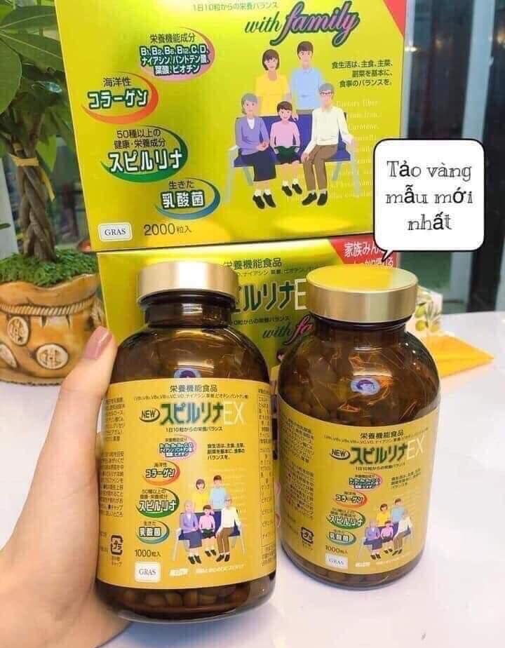 Tảo vàng Spirulina EX - Nhật Bản (1 set 2 lọ, mỗi lọ 1000 viên) [Date 2023]