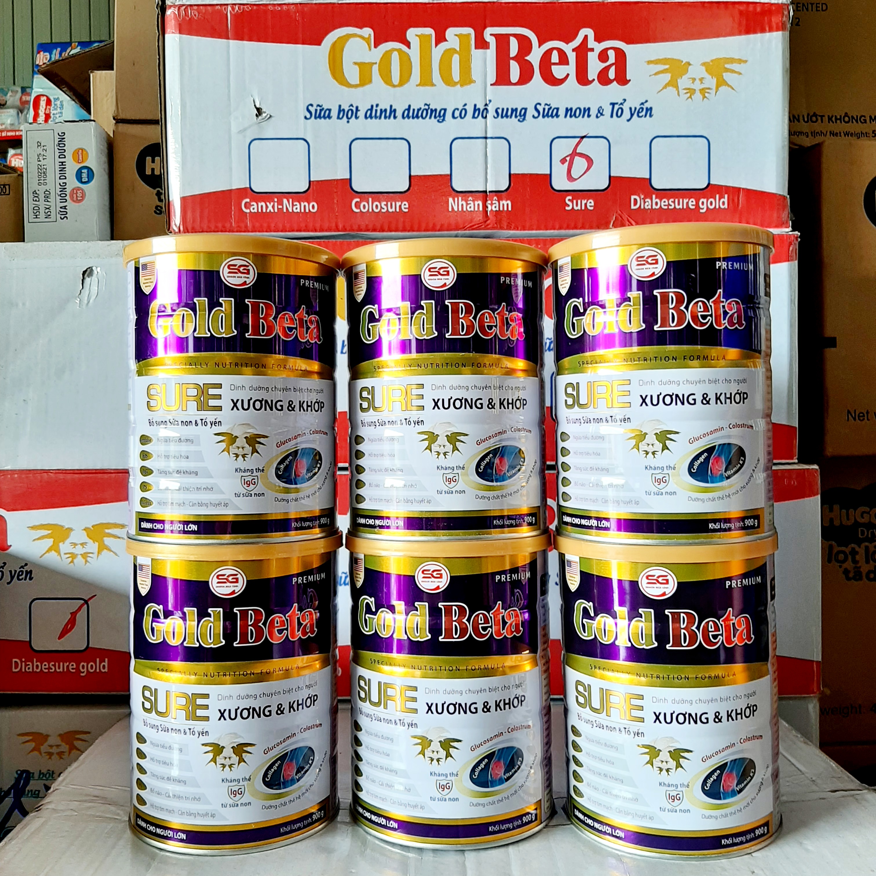 6 Hộp - Sữa cho người già ĐẶC BIỆT CHO XƯƠNG KHỚP - Sữa Gold Beta Sure 900g - Sữa cho người già Ngăn ngừa Loãng Xương - Sữa người già - Sữa dành cho người già