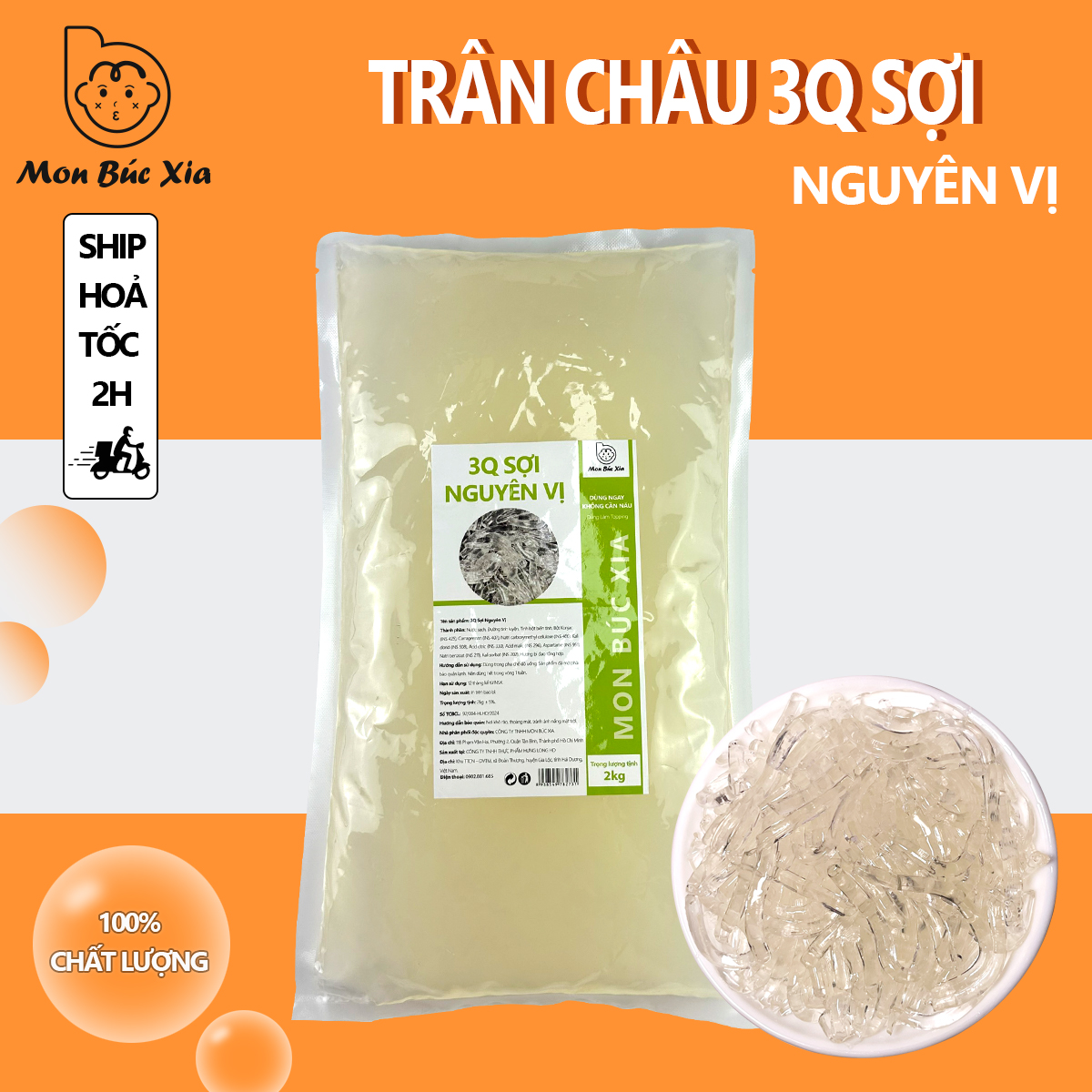 Trân châu 3q sợi nguyên vị topping trà sữa, túi 2kg