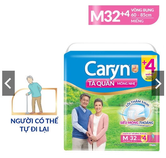 Tã quần caryn M32/L28/XL24 gói lớn siêu tiết kiệm dễ mặc chống tràn dành cho người lớn