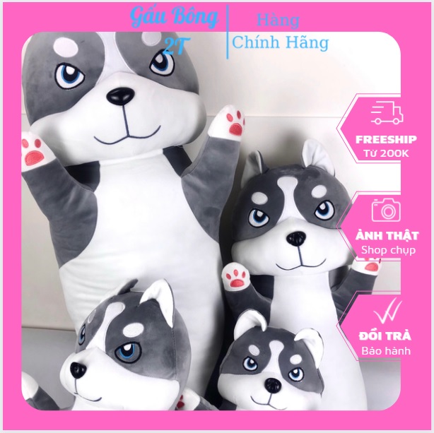 Gấu bông gối ôm chó husky alaska dài siêu dễ thương, gấu bông cute chó husky alaska vải nhung mềm mịn lót bông gòn cao cấp