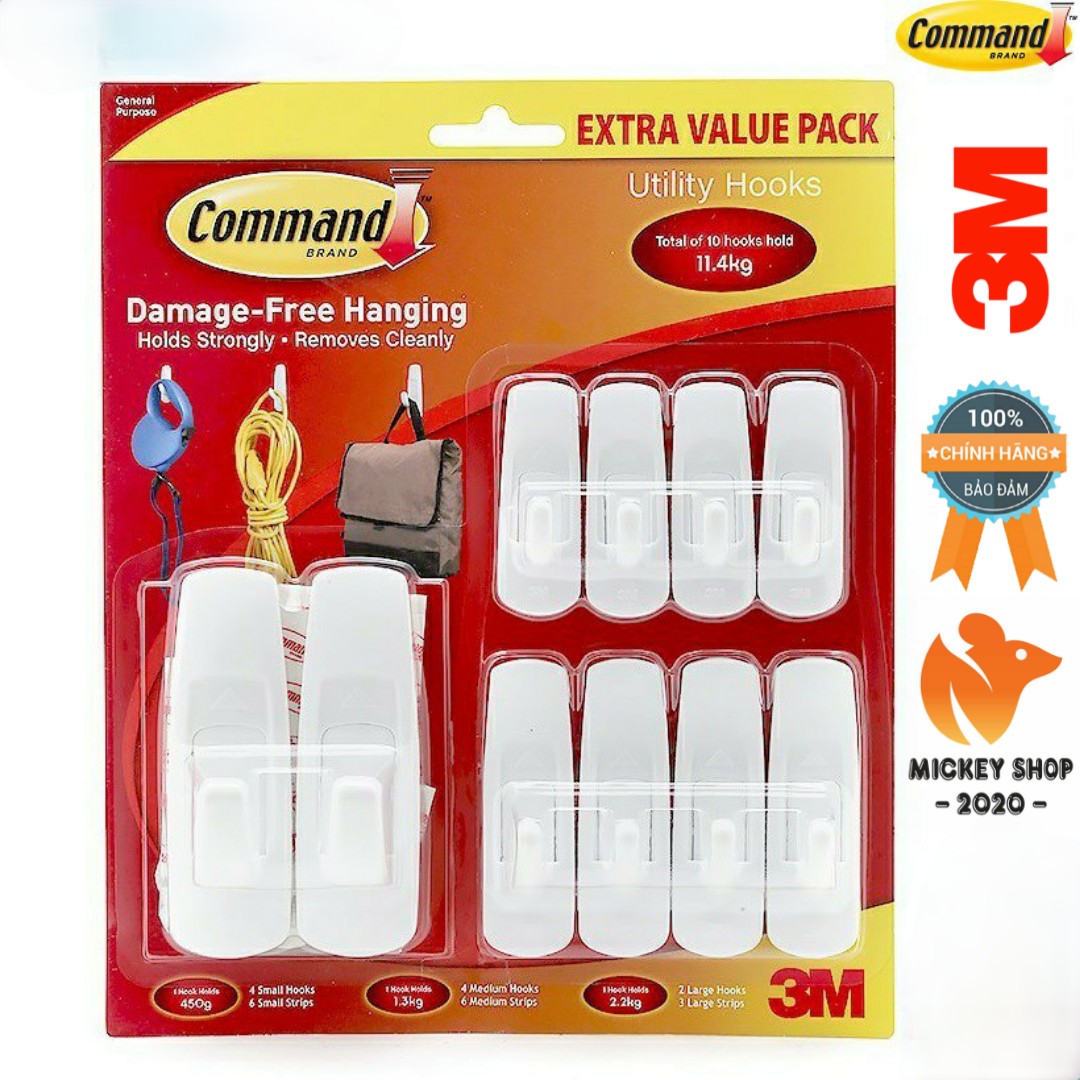 Bộ 10 móc treo tường siêu dính 11.4kg command 3m 17008exvp