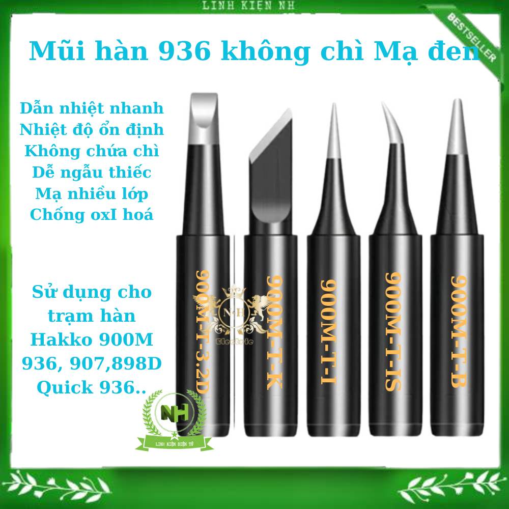 Mũi hàn 936 không chì Mạ Đen sử dụng cho trạm hàn HAKKO 900M.936.951, Quick+ Loại Cao Cấp