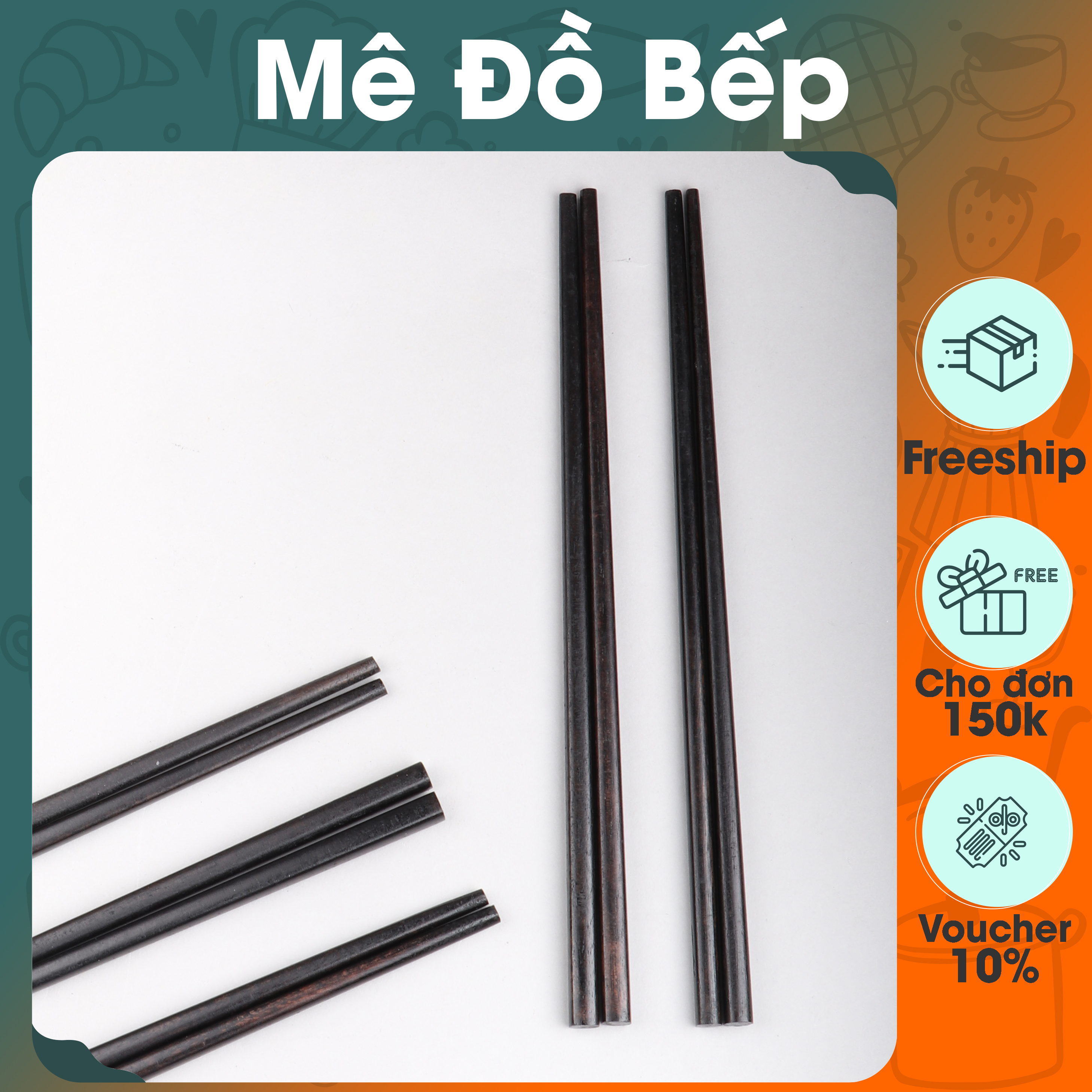 Bộ 10 đôi đũa gỗ sắn ổi Bam House màu đen cao cấp thân thiện môi trường DSO02 - Gia dụng bếp