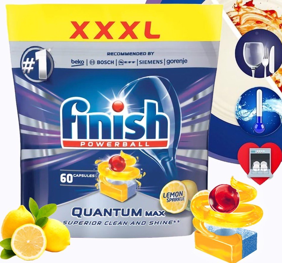 Viên rửa bát finish quantum max 60 viên - Hương Chanh