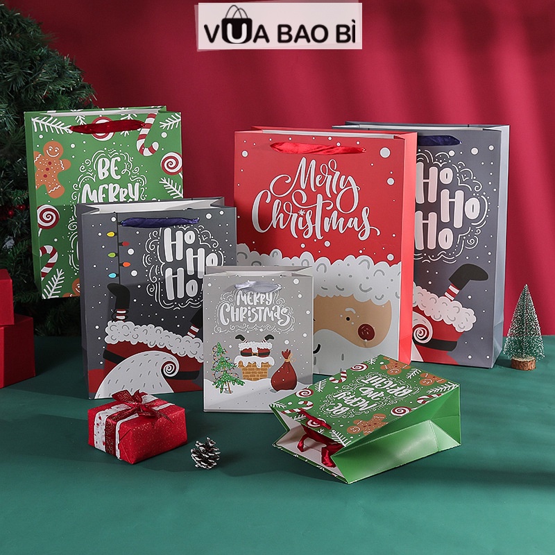 Túi quà giáng sinh túi giấy đựng quà noel nhiều mẫu hình ông già noel, người tuyết - Vua Bao Bì