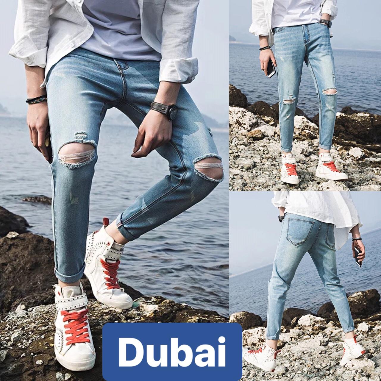 QUẦN JEAN BAGGY NAM UNISEX CHẤT BÒ XANH RÁCH GỐI BD-1953 CAO CẤP - DUBAI FASHION