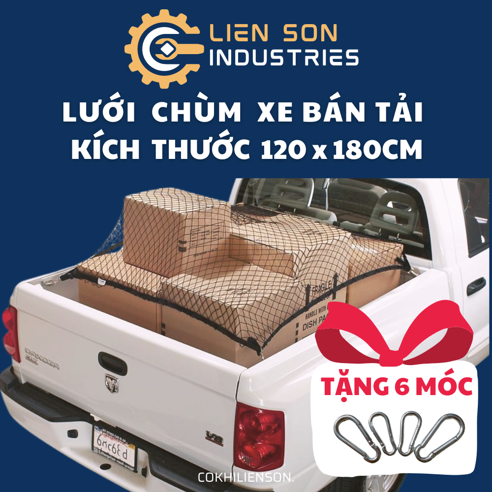 Lưới thun trùm hàng thùng xe bán tải 120×180CM, lưới thun trùm thùng xe bán tải 120x90cm 14 móc nhựa - Tặng kèm 4 móc chữ D 6mm xi mạ- Cơ Khí Liên Sơn