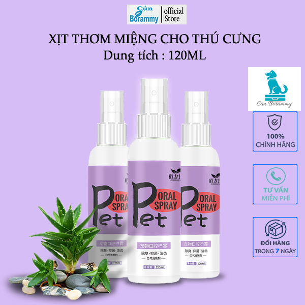 [Hoàn Tiền 10%]Xịt thơm miệng cho thú cưng 120ml - súc miệng làm sạch răng miệng cho chó mèo