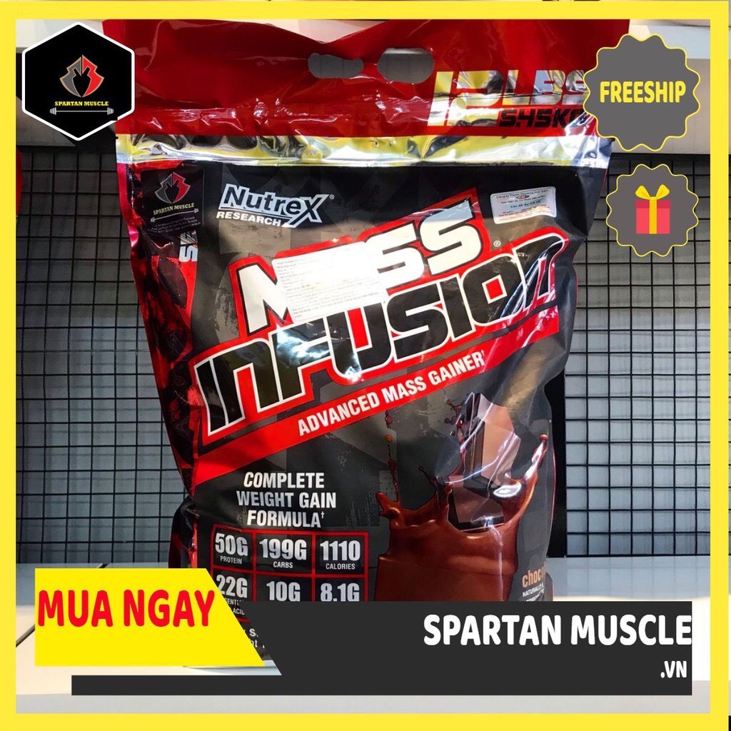 [Tặng Bình Lắc THOL] NUTREX MASS INFUSION Thực Phẩm Hỗ Trợ Gym Bổ Sung Dinh Dưỡng Tăng Cân Toàn Diện - Sữa Tăng Cân Tăng Cơ Nhanh - Bịch Lớn 5.45KG (19 lần dùng)