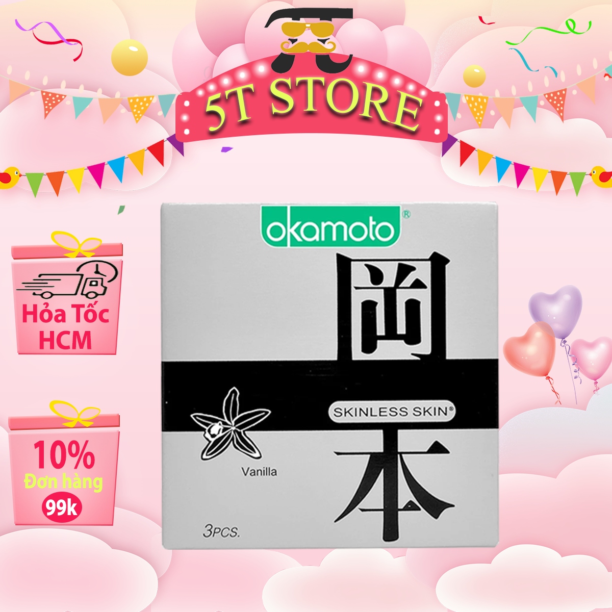 Bao Cao Su Okamoto Vanilla - Hương Kem Vanilla - Hộp 3 Chiếc - 5T STORE