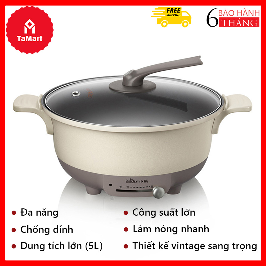 [CHÍNH HÃNG] Nồi Lẩu Điện Đa Năng Thương Hiệu Cao Cấp BEAR DHG-B50L5 , Dung Tích Lớn 5L, Chống Dính, Tiện Lợi. Nấu, Lẩu, Chiên, Xào. Bảo Hành 6 Tháng Bởi TaMart