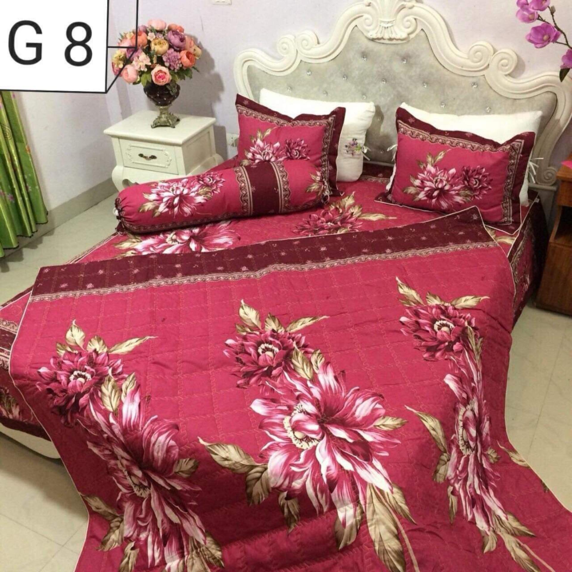 Bộ chăn ga gối trần bông hoa thược dược + tặng vỏ ôm