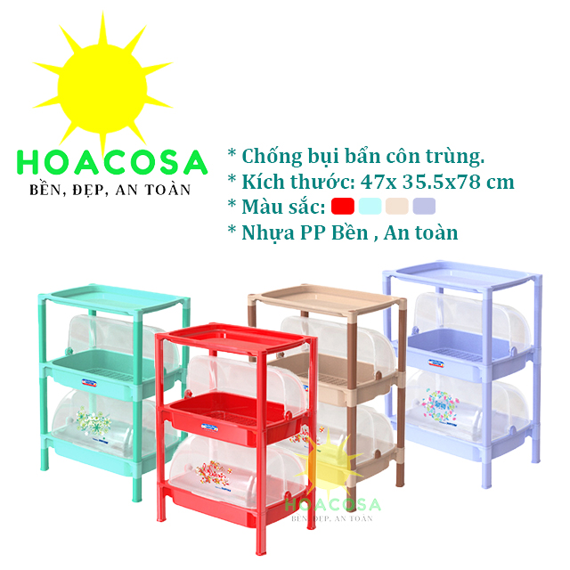 Kệ Đựng Chén Bát ( Kệ Úp Chén) Có Nắp Đậy 2 ngăn (3 tầng)- Nhựa Duy Tân- Đẹp, Bền, Chống Bụi Bẩn- Đồ Gia Dụng Hoacosa.