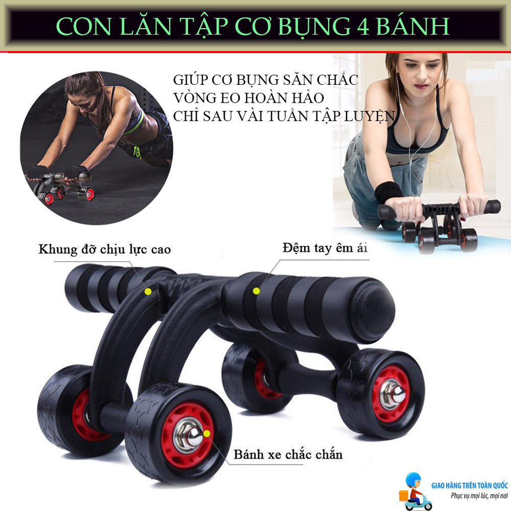 Con lăn tập cơ bụng 4 bánh,Con lăn tập bụng giá rẻ làm săn chắc cơ bụng, máy tập cơ bụng làm giảm mỡ bụng giảm cân, giảm eo chịu lực tốt cao cấp bên bỉ.