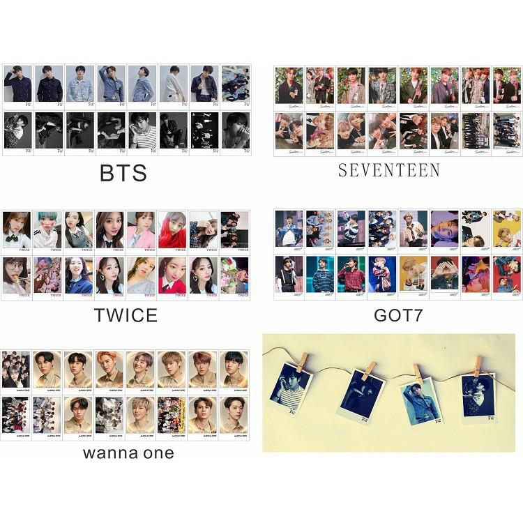(10 tấm 5 kẹp gỗ có dây) Lomo Bangtan Boys wanna one twice bộ ảnh hộp 30 ảnh thẻ hình nhóm nhạc idol Hàn quốc army