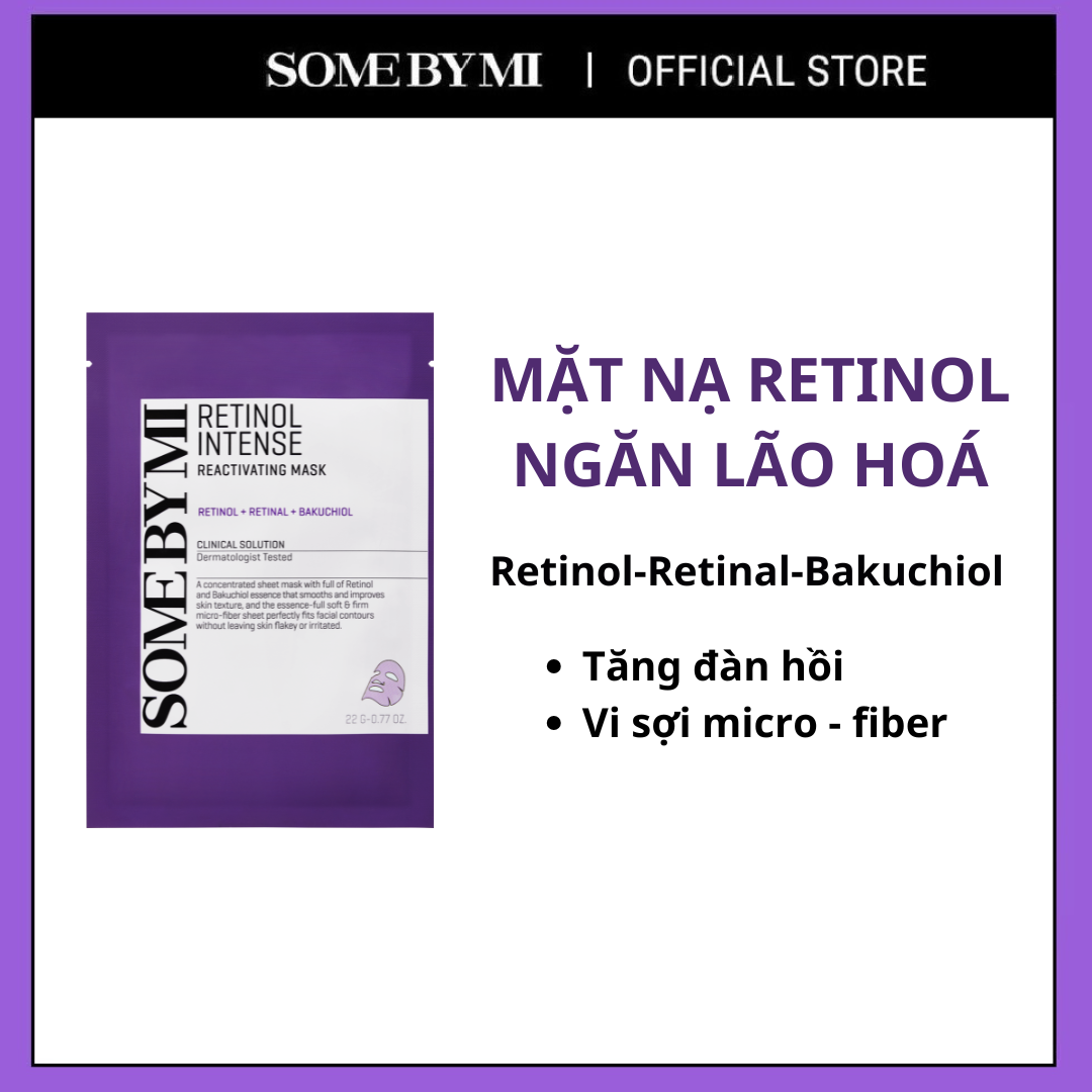  Mặt nạ giấy SOME BY MI Retinol Intense Reactivating Mask 22g Niacinamide 2% cấp ẩm sâu không cồn chống lão hóa cho mọi loại da 